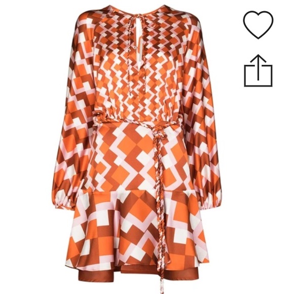 Like New! Silvia Tcherassi Silk Poggo Blouson-Sleeve Braid Belted Silk Dress - Picture 2 of 13